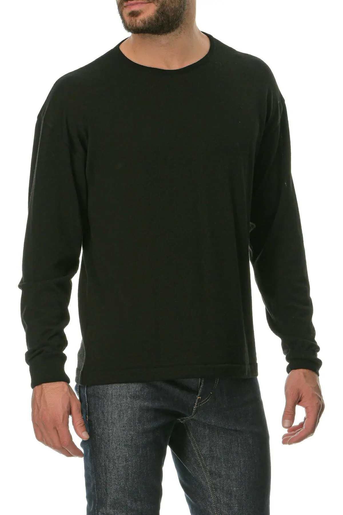 Merino Wool black Man T-Shirt Ls