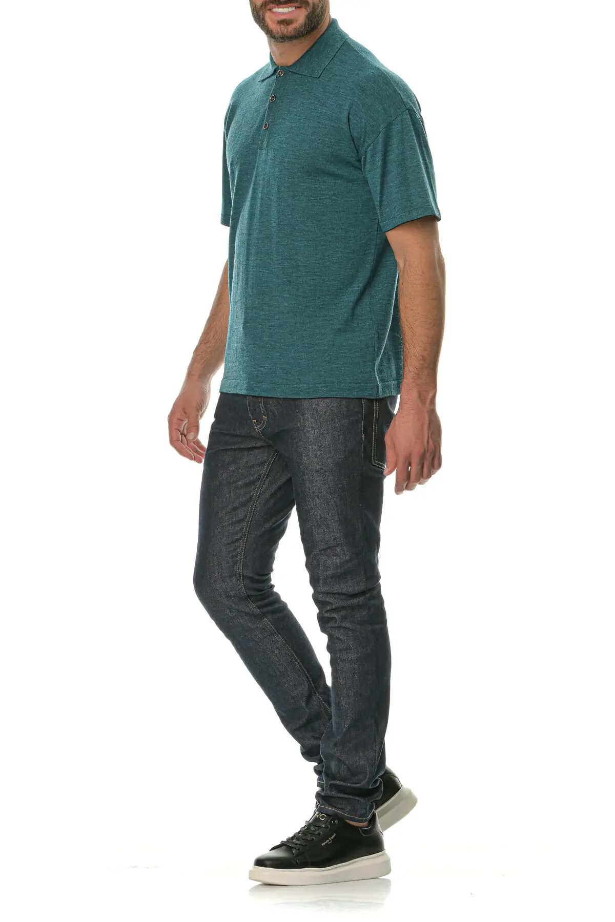 Merino Wool sea green Man Polo T-Shirt - Image 5