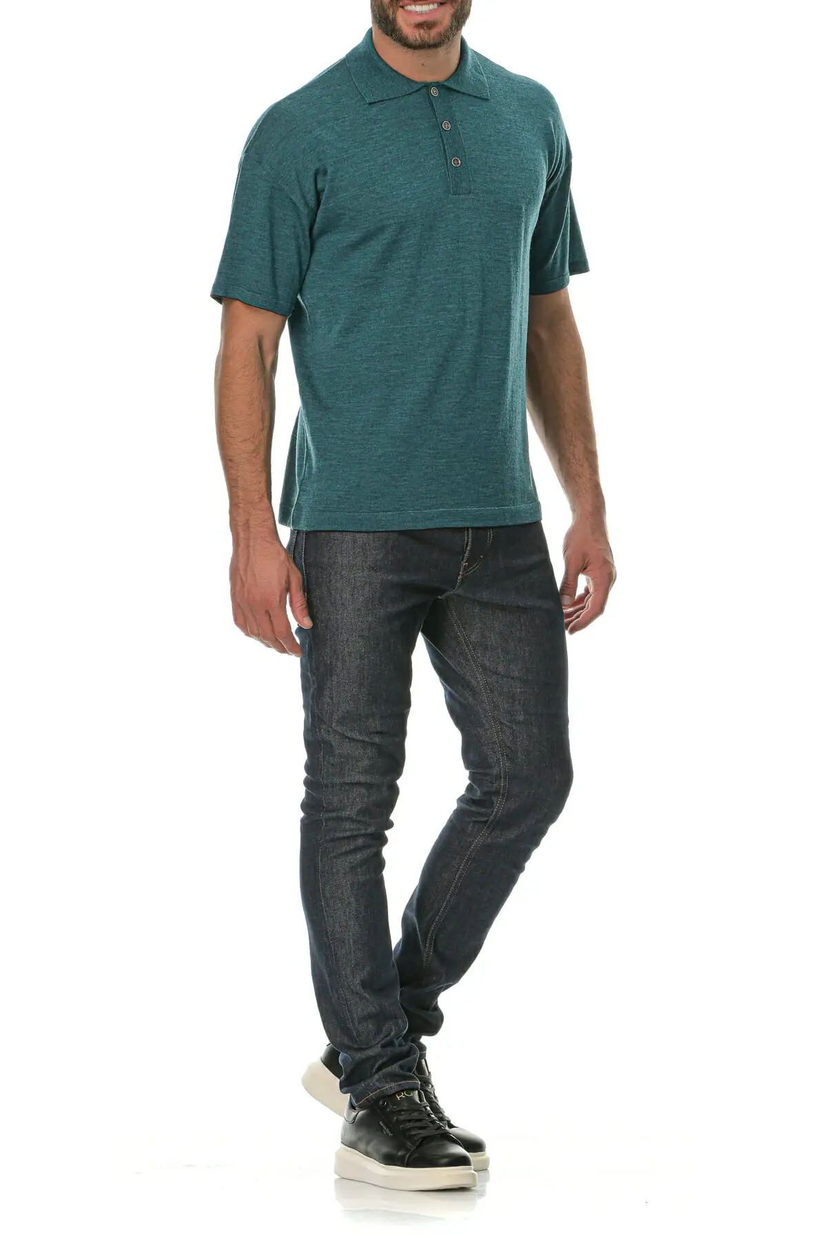 Merino Wool sea green Man Polo T-Shirt - Image 6