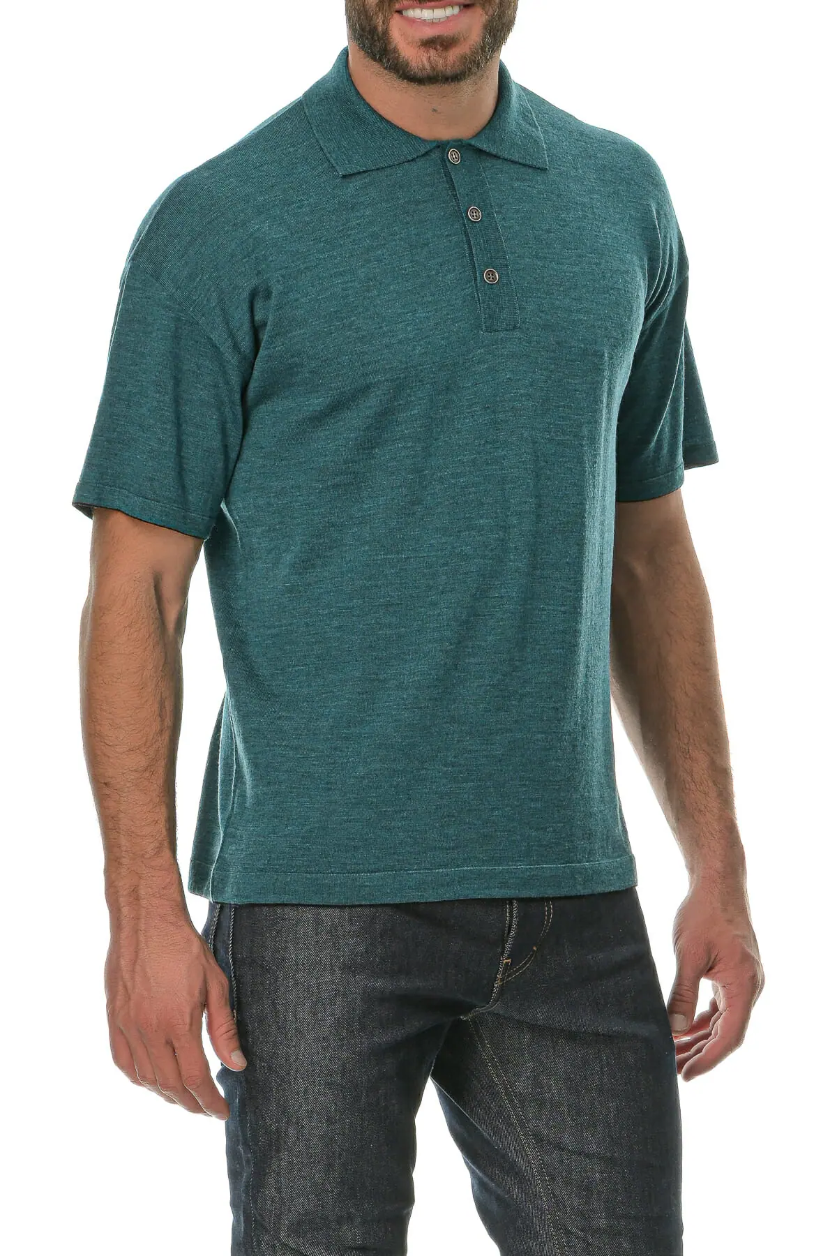 Merino Wool sea green Man Polo T-Shirt