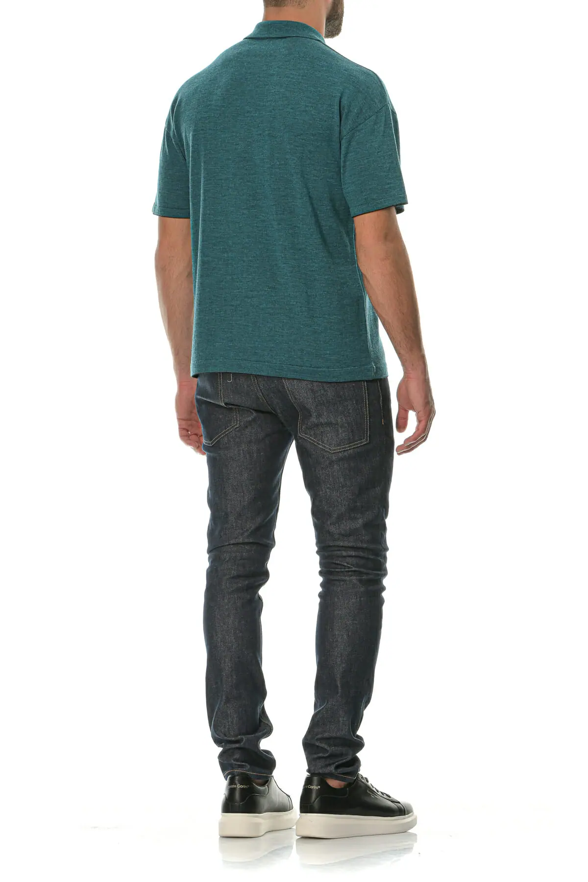 Merino Wool sea green Man Polo T-Shirt - Image 7