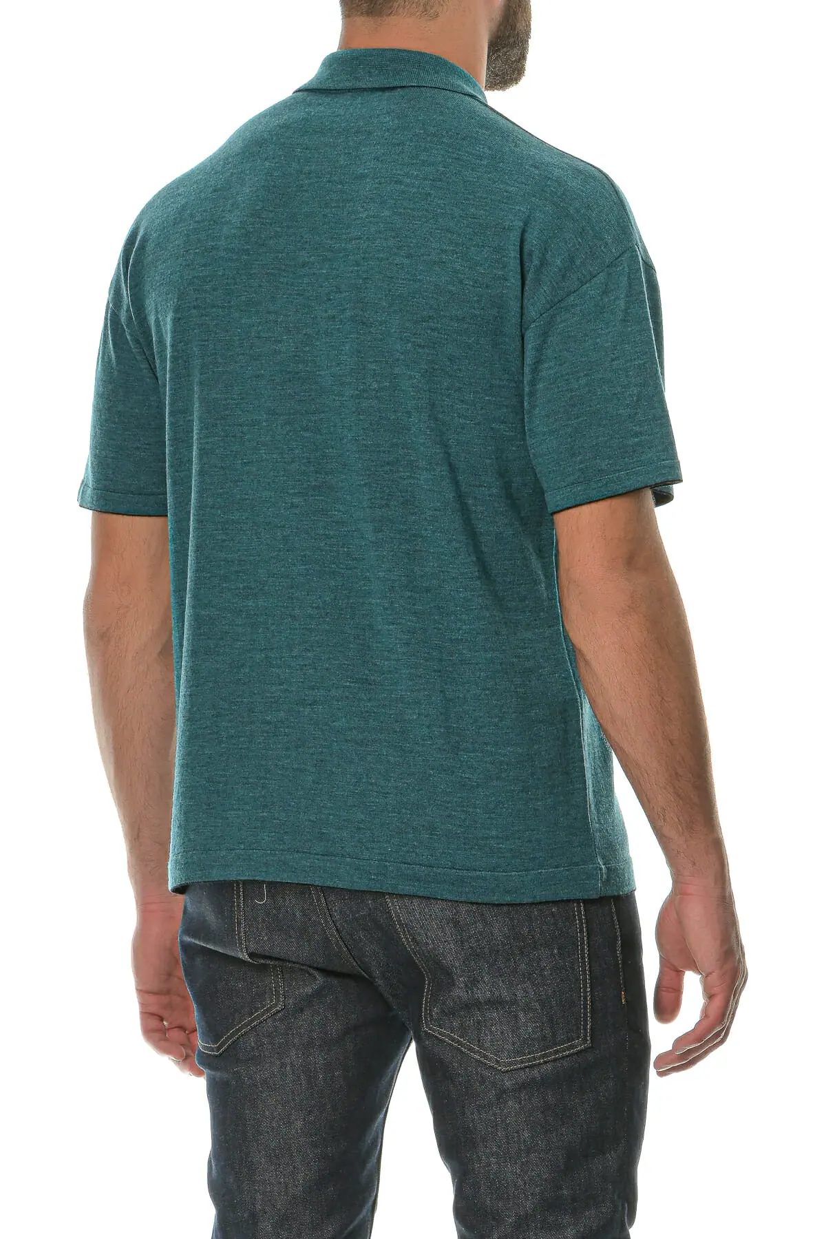 Merino Wool sea green Man Polo T-Shirt - Image 3