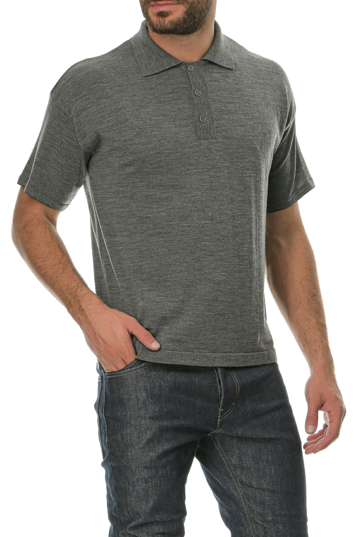 Merino Wool gray Man Polo T-Shirt - Pepper Vally