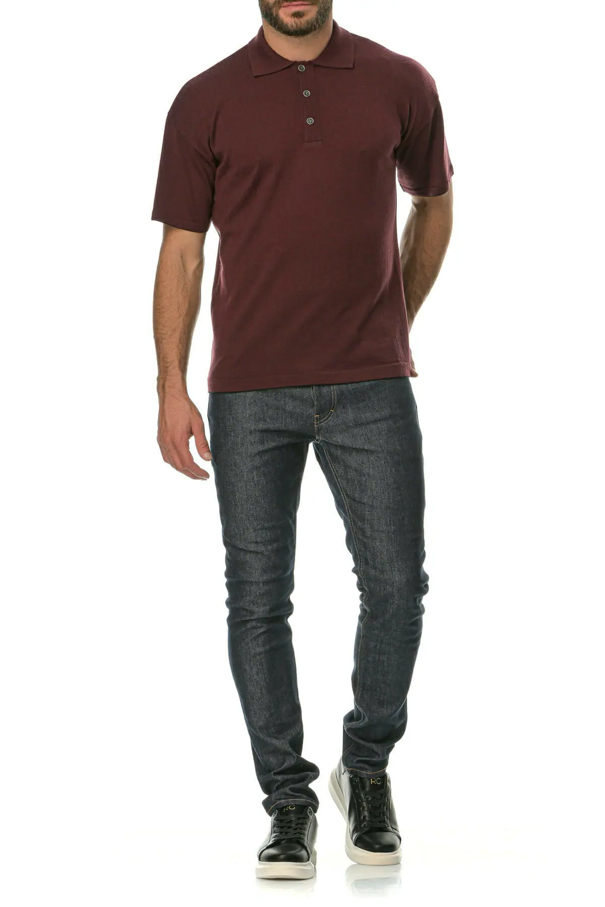 Merino Wool bordeaux Man Polo T-Shirt - Image 5