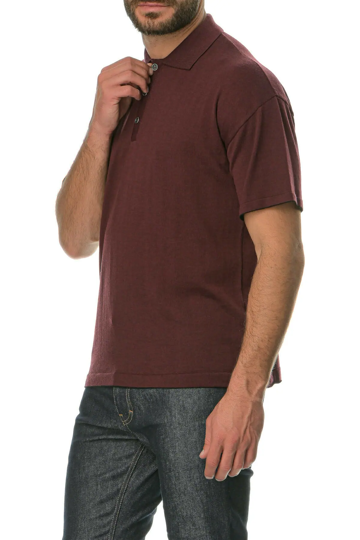 Merino Wool bordeaux Man Polo T-Shirt - Image 2