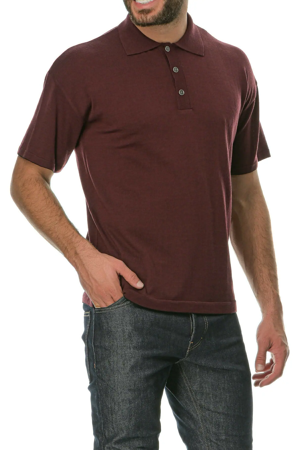 Merino Wool bordeaux Man Polo T-Shirt - Image 3