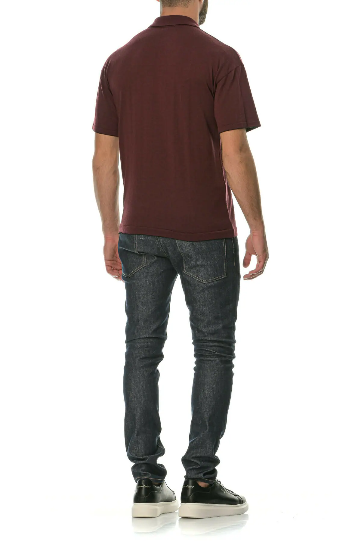 Merino Wool bordeaux Man Polo T-Shirt - Image 8