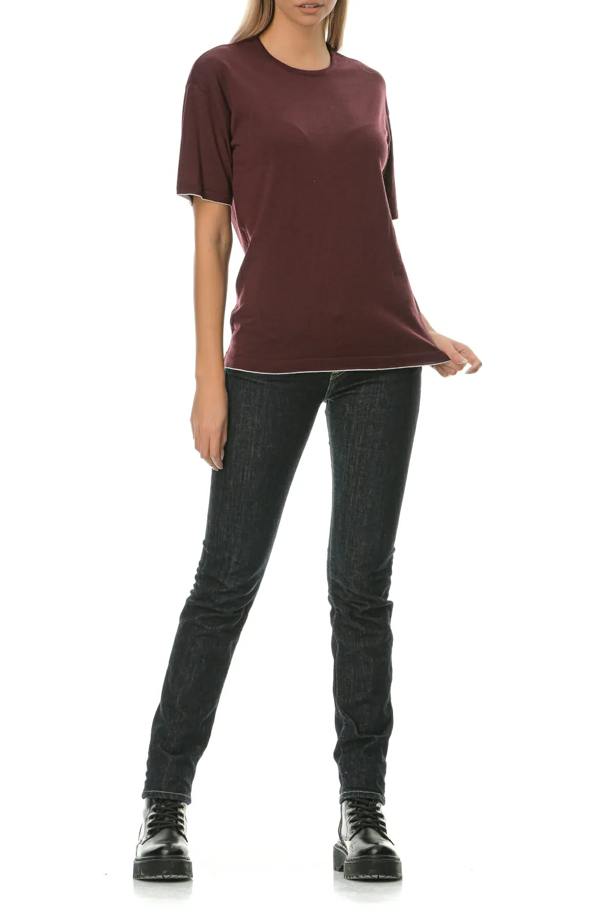 Merino Wool bordeaux T-Shirt - Image 5