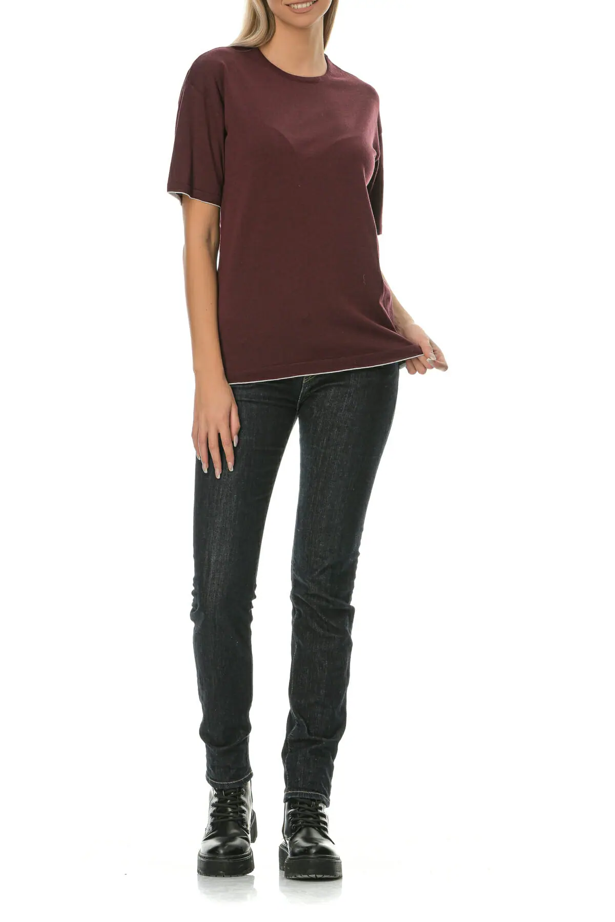 Merino Wool bordeaux T-Shirt - Image 6