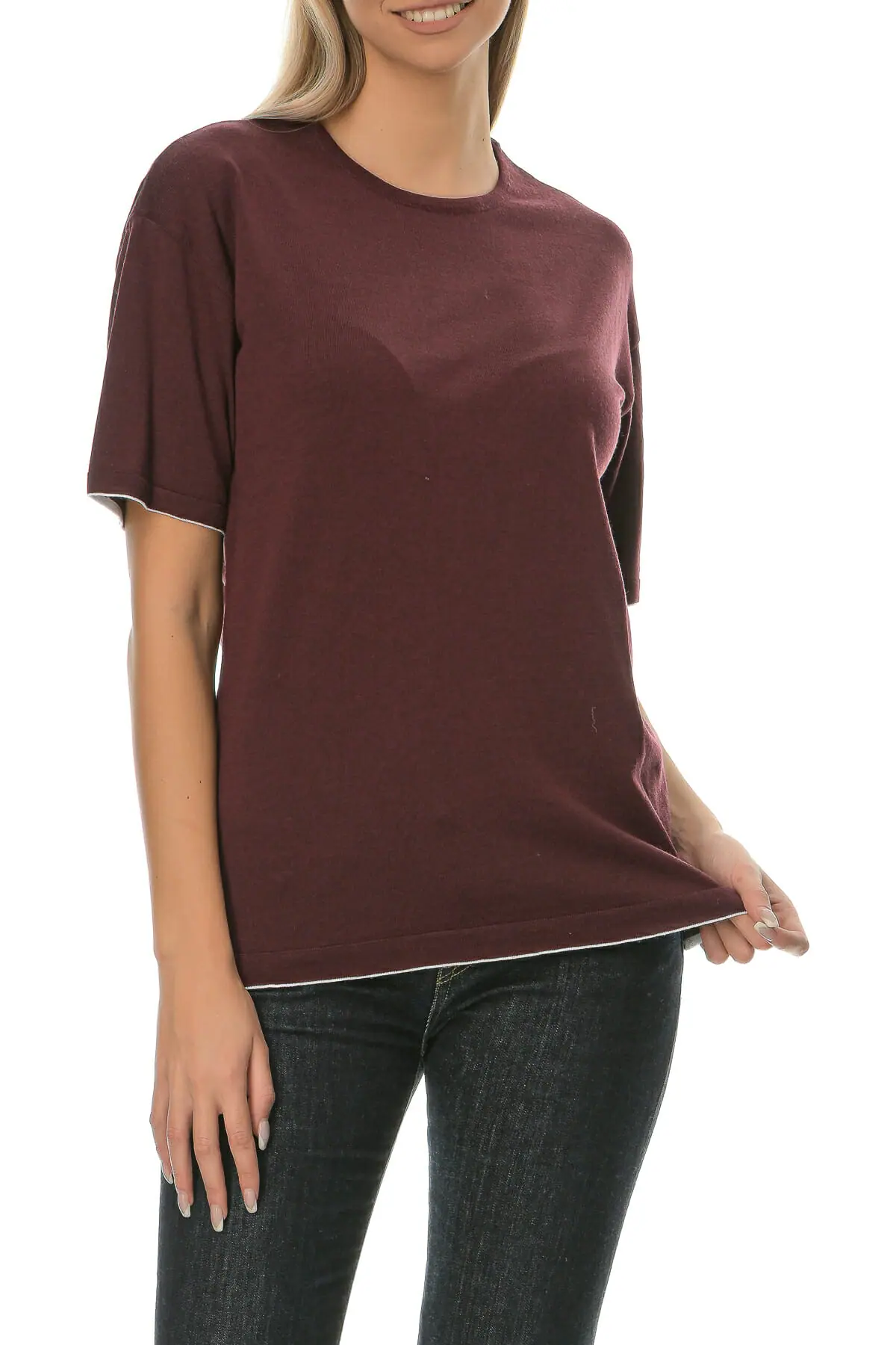 Merino Wool bordeaux T-Shirt - Image 3