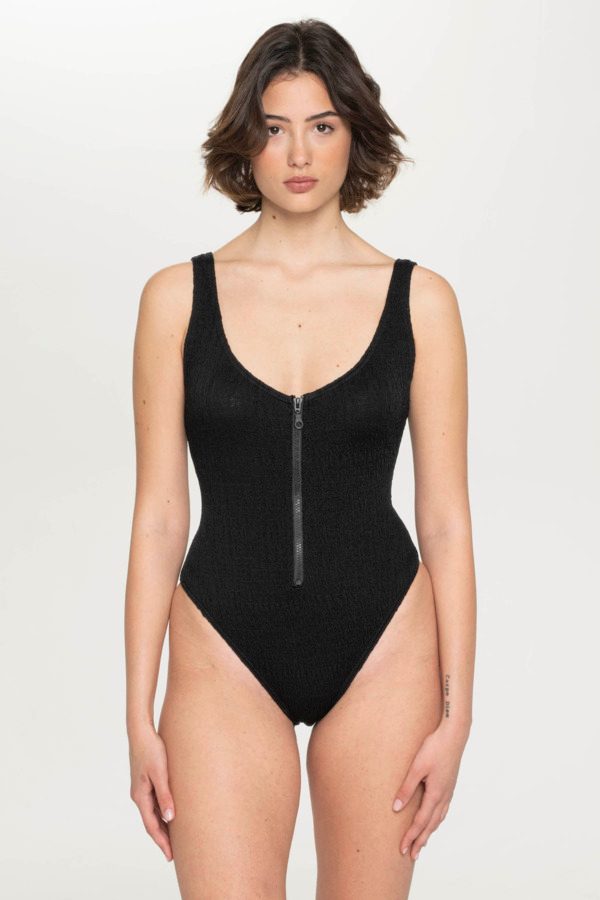 black cotton swimsuit zipper